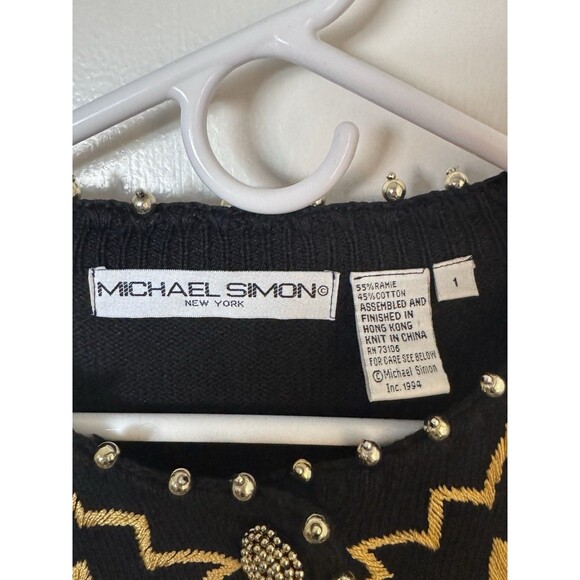 Vintage Michael Simon Black Gold Beaded Embroidered Sweater Cardigan Size 1 S/M - Picture 4 of 11